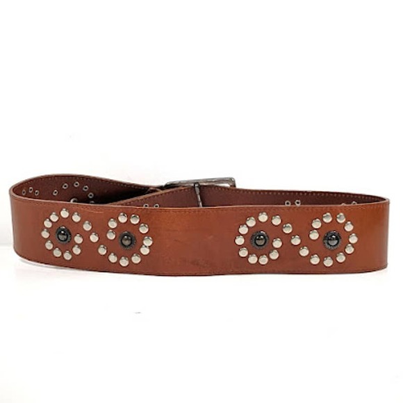 Vintage Avignon Made in USA Wide Leather Hip Belt Studded Brown Size Small main image 6